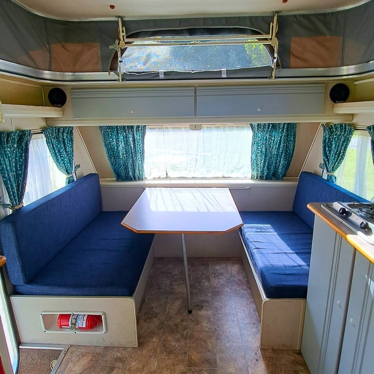 Retro camper trailer available for rental on Kampi in South Africa